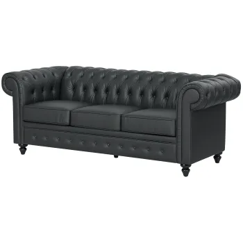 HOMCOM Canapea cu 3 Locuri, Brate si Tapiterie Groasa, 213x86x79 cm, Negru | Aosom Romania imagine