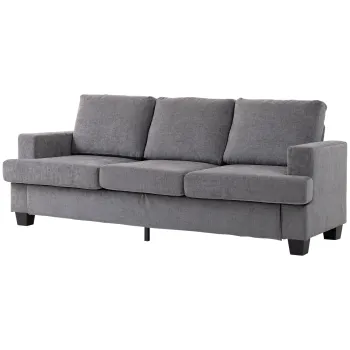 HOMCOM Canapea cu 3 locuri, canapea de living pentru 3 persoane, husa de material, cadru de otel, canapea tapitata, Gri | Aosom Romania imagine