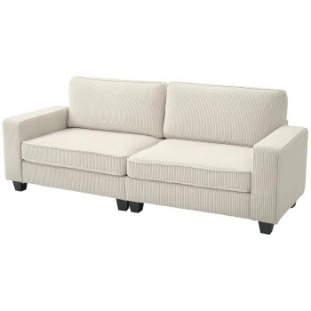 HOMCOM Canapea cu 3 Locuri cu Husa de Cord, Canapea de Sufragerie cu Arc de Inalta Calitate, pana la 400 kg, 227 x 84 x 87 cm, Crem | Aosom Romania imagine