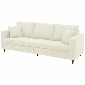 HOMCOM Canapea cu 3 locuri din catifea cotelata, canapea de living moderna 225 cm, sezut larg, perna cu arcuri, crem | Aosom Romania imagine