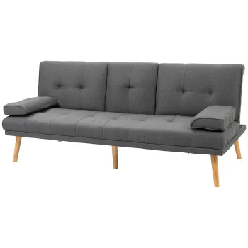 HOMCOM Canapea cu 3 locuri extensibila, cu 2 cotiere detasabile si covoras antiderapant, din material imitatie in si lemn de plop, 181x77x72 cm, gri inchis imagine