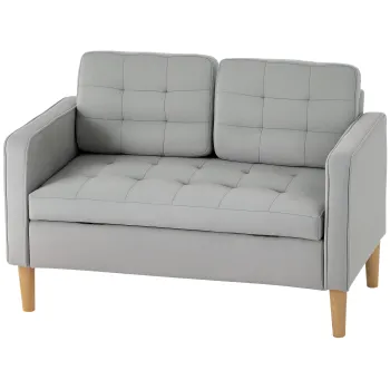 HOMCOM Canapea cu Doua Locuri cu Spatiu de Depozitare, Butoniera, Perne, Lemn de Cautiuc, 117x62x78 cm, Gri Deschis | Aosom Romania imagine