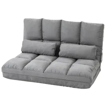 HOMCOM Canapea cu matrasa pliabila, fotoliu convertibil cu spatar reglabil si 2 perne din poliester aspect catifea, gri | Aosom Romania imagine