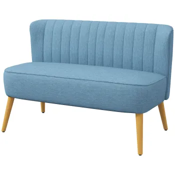 HOMCOM Canapea de 2 locuri in stil retro, captuseala moale, husa usor de intretinut, pana la 150 kg, 117 x 56,5 x 77 cm, Albastru | Aosom Romania imagine