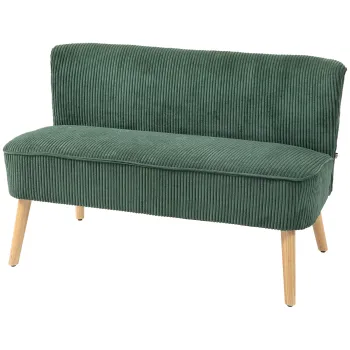 HOMCOM Canapea de 2 locuri tapitata, lemn, material textil cu aspect de catifea, spuma, 117 x 56,5 x 77 cm, Verde | Aosom Romania imagine