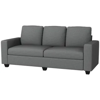 HOMCOM Canapea de 3 Locuri din Material Textil cu Brate, Perne Captusite si Invelis cu Efect de In, 237x94x102 cm, Gri | Aosom Romania imagine