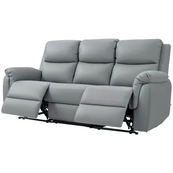 HOMCOM Canapea de 3 locuri, scaunul stang si drept sunt reglabile, suport pentru picioare ajustabil, acoperis din piele ecologica, pentru living, Gri inchis | Aosom Romania imagine