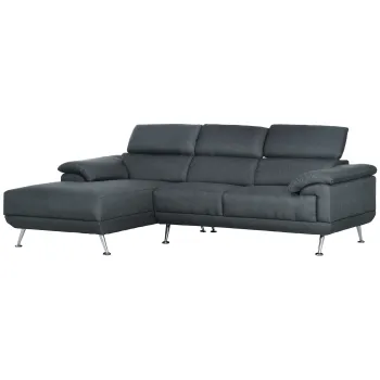 HOMCOM Canapea de colt pentru camera de zi, canapea in forma de L din material textil cu tetiera reglabila, canapea cu 3 locuri, gri inchis imagine