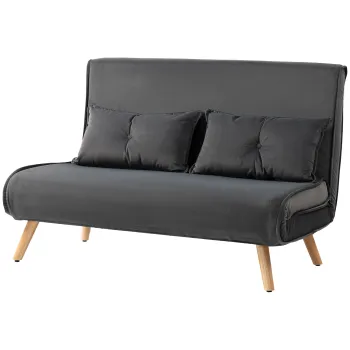 HOMCOM Canapea de dormit de 2 locuri, canapea pat, canapea transformabila in pat, spatar reglabil, material textil, cadru metalic, Gri | Aosom Romania imagine