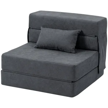 HOMCOM Canapea de podea, canapea tapitata, transformabila in saltea, spuma, perne, Gri inchis | Aosom Romania imagine