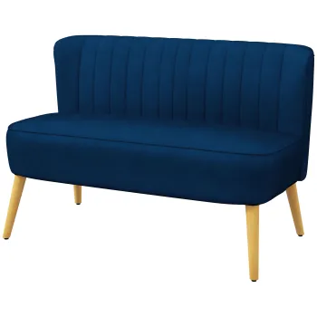 HOMCOM Canapea Design Retro 2 Locuri, Picioare din lemn, 117 cm x 56,5 cm x 77 cm, Albastru | Aosom Romania imagine