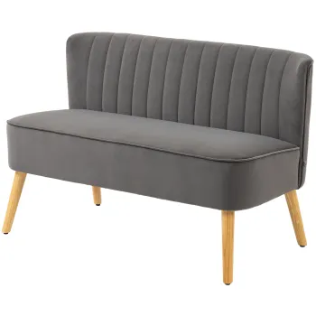 HOMCOM Canapea design retro 2 locuri, picioare din lemn, 117 cm x 56,5 cm x 77 cm, Gri inchis | Aosom Romania imagine