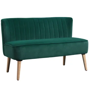 HOMCOM Canapea design retro 2 locuri, picioare din lemn, 117 cm x 56,5 cm x 77 cm, Verde inchis | Aosom Romania imagine