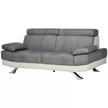 HOMCOM Canapea din piele artificiala cu 2 locuri cu tetiera reglabila pe 5 niveluri, canapea moderna pentru salon si sufragerie, 189x96,5x84cm, gri imagine