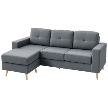 HOMCOM Canapea dreapta 3 locuri si taburet modular cu brate design scandinav 193 x 136 x 85 cm gri antracit | Aosom Romania imagine