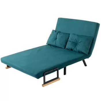 HOMCOM Canapea Dubla Extensibila 3 in 1 Catifea cu Spatar Reglabil pe 5 Niveluri si Perne Capitonate, Verde marin imagine