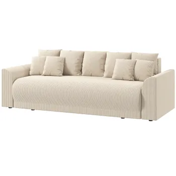 HOMCOM Canapea extensibila 190x150cm, sofa 3 locuri cu functie de dormit, perne, spatiu de depozitare, aspect corduroy pentru living, Bej | Aosom Romania imagine
