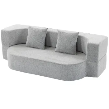 HOMCOM Canapea Extensibila 2 in 1, 2 Locuri, cu 2 Perne Detasabile, Brate Laterale, Sezut Tapitat, Chenille, Gri Deschis | Aosom Romania imagine