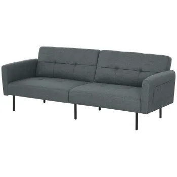 HOMCOM Canapea Extensibila 2 in 1 cu 3 Locuri si Brate, 200x77x72 cm, Gri | Aosom Romania imagine