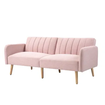 HOMCOM Canapea extensibila 2 locuri Design scandinav Spatar inclinat 3 pozitii Picioare din lemn Tesatura aspect in Roz | Aosom Romania imagine