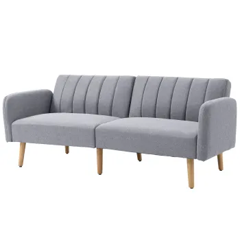 HOMCOM Canapea Extensibila 2 Locuri Design scandinav Spatar reglabil 3 Pozitii Picioare Lemn Tesatura Aspect Lin Gri | Aosom Romania imagine