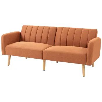 HOMCOM Canapea Extensibila 2 Locuri Design scandinav Spatar reglabil in 3 pozitii Picioare din lemn Material aspect in maro | Aosom Romania imagine