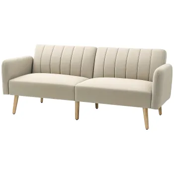 HOMCOM Canapea Extensibila 2 Locuri Design Scandinavian Dossier Inclinabil 3 Pozitii Picioare Lemn Aspect In Bej | Aosom Romania imagine