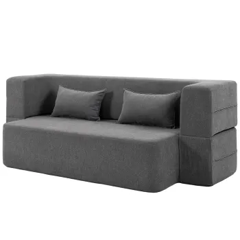 HOMCOM Canapea extensibila 2 locuri din spuma, canapea de dormit cu brate late, 2 perne, capacitate 360 kg, gri | Aosom Romania imagine