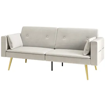 HOMCOM Canapea extensibila 2 locuri, Spatar reglabil, perne moi, husa asemanatoare catifelei, pentru Sufragerie, Camera de oaspeti, Bej | Aosom Romania imagine