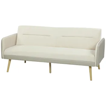 HOMCOM Canapea Extensibila 3 Locuri Convertibila cu Cotiere din PU, Coltar Reclinabil Clic Clac in Catifea cu Picioare Metalice si Cadru din Lemn, pentru Living sau Dormitor, 185x84x83 cm, Bej | Aosom Romania imagine