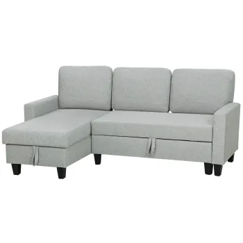 HOMCOM Canapea Extensibila 3 Locuri cu Spatiu de Depozitare, 197x129x85 cm, Gri si Negru | Aosom Romania imagine