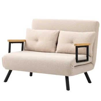 HOMCOM Canapea extensibila canapea 2 locuri canapea din catifea, functie de dormit, incl. 2 perne, aspect catifea, Natural + Bej + Negru | Aosom Romania imagine