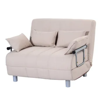 HOMCOM Canapea extensibila cu 2 locuri din Otel si Material Canapea de Hol cu 4 Perne Canapea de Camera, 102x82x81cm Crem  imagine