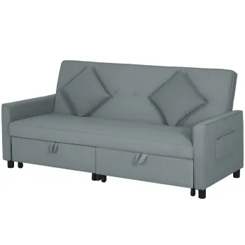 HOMCOM Canapea Extensibila cu 3 Locuri, Brate si 2 Perne, 196x90x89 cm, Gri | Aosom Romania imagine