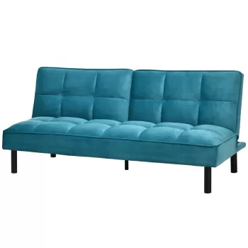 HOMCOM Canapea extensibila cu scaun captusit, canapea cu 3 locuri , canapea cu efect de catifea, verde, Lemn, otel imagine