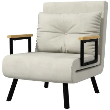 HOMCOM Canapea Extensibila cu Spatar Reglabil pe 5 Nivele, Canapea Pat Individuala Pliabila cu Perne, 63x73x81 cm, Alb Crem | Aosom Romania imagine