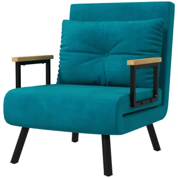 HOMCOM Canapea Extensibila cu Spatar Reglabil pe 5 Nivele, Canapea Pat Individuala Pliabila cu Perne, 63x73x81 cm, Albastru | Aosom Romania imagine