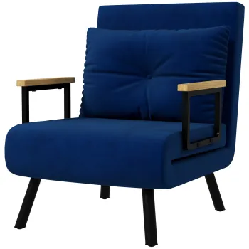 HOMCOM Canapea Extensibila cu Spatar Reglabil pe 5 Nivele, Canapea Pat Individuala Pliabila cu Perne, 63x73x81 cm, Albastru | Aosom Romania imagine