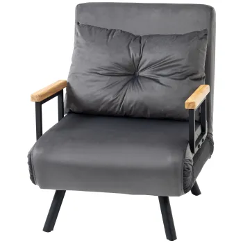 HOMCOM Canapea Extensibila cu Spatar Reglabil pe 5 Nivele, Canapea Pat Individuala Pliabila cu Perne, 63x73x81 cm, Gri | Aosom Romania imagine