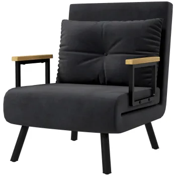 HOMCOM Canapea Extensibila cu Spatar Reglabil pe 5 Nivele, Canapea Pat Individuala Pliabila cu Perne, 63x73x81 cm, Negru | Aosom Romania imagine