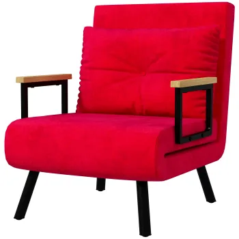 HOMCOM Canapea Extensibila cu Spatar Reglabil pe 5 Nivele, Canapea Pat Individuala Pliabila cu Perne, 63x73x81 cm, Rosu | Aosom Romania imagine