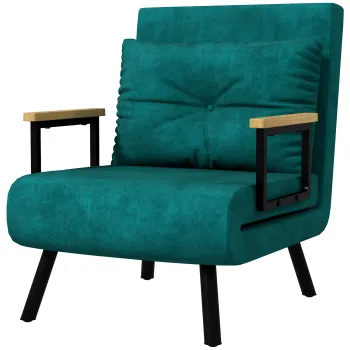 HOMCOM Canapea Extensibila cu Spatar Reglabil pe 5 Nivele, Canapea Pat Individuala Pliabila cu Perne, 63x73x81 cm, Verde | Aosom Romania imagine