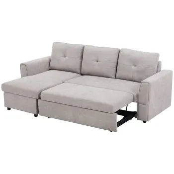 HOMCOM Canapea extensibila de 3 locuri cu functie de pat, canapea extensibila cu sezlong, tapitata, Gri | Aosom Romania imagine