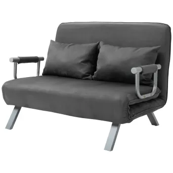 HOMCOM Canapea Extensibila de o Persoana din Imitatie de Piele si Otel cu Sezuta Reglabila in 5 Pozitii si Perne Detasabile, 105x80x78 cm, Gri imagine