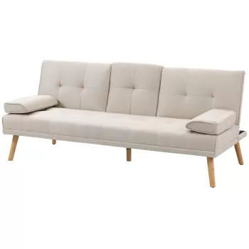 HOMCOM Canapea extensibila extensibila cu 3 locuri in stil scandinav, cu 2 cotiere detasabile si tapiterie, bej | AOSOM RO imagine