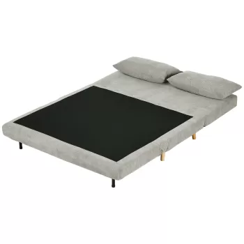 HOMCOM Canapea Extensibila Matrimoniala cu Spatar Reglabil in 3 Pozitii si 2 Perne, Canapea Extensibila Click Clack din Tesatura Efect In Gri imagine