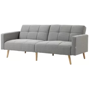 HOMCOM Canapea extensibila moderna cu 2 locuri cu picioare din lemn pentru camera de zi si camera de oaspeti, gri imagine