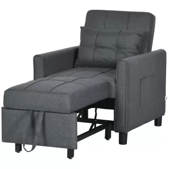 HOMCOM Canapea extensibila, Pat extensibil pentru o persoana, Fotoliu extensibil 3 in 1 cu spatar reglabil, Perna, Buzunar lateral | Aosom RO imagine