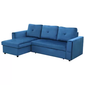 HOMCOM Canapea Extensibila pe Colt cu 3 Locuri Tapiterie cu Efect de Catifea, Sezlong cu Compartiment de Depozitare, 232x141x85cm, Albastru imagine