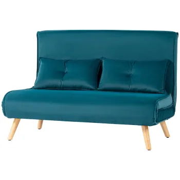 HOMCOM Canapea extensibila pentru 2 persoane, canapea pat, spatiu pentru dormit, spatar reglabil, husa din material textil, structura metalica, Verde | Aosom Romania imagine